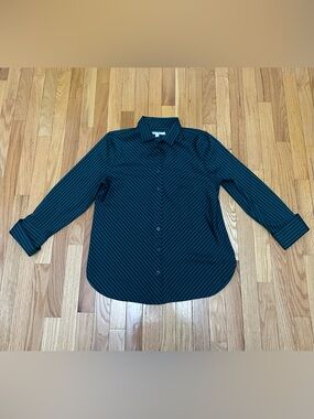 NWOT Chico's Black and Teal Diagonal Stripe Button-Down Shirt